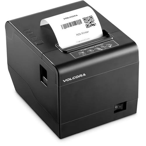 Volcora Thermal Receipt Printer, 80mm POS Printer w/Auto Cutter, USB/Ethernet Interface for Windows/MAC/Linux, ESC/POS Command Support Cash Drawer, High Speed Kitchen Printer, Wall Mount (Black) -  Fifth Ave Fair, 810041567352