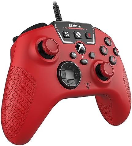 Turtle Beach React-R Czerwony przewodowy kontroler do gier cechami zewnętrznymi audio, przyciskami do mapowania do konsoli Xbox Series X|S, Xbox One i komputera PC [oficjalna licencja na konsolę Xbox]