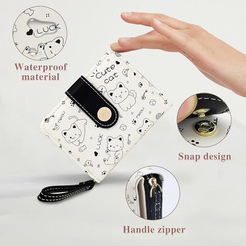 Small Purses for Women, PU Women Wallets with 5 Cards and ID Window Cute Kitten Pattern Ladies Purse(Black)4