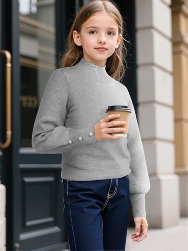 Girls Lantern Sleeve Pullover Sweater Crew Neck Knit Fall Winter Jumper, Size 5-14Y4