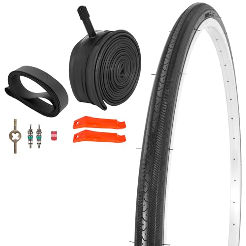 RUTU 27x1 1/4 Road Bike Tires and 27 Bike Tubes - Schrader Valve with 2 Rim Strips Tire Levers - Fit for 27x1.25 27 x 1 1/4 Bike Bicycle Tires and Tubes