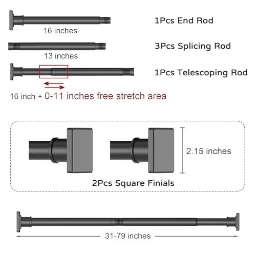 Image of UIOSANRT Shower Curtain Rod Adjustable 31-79 inch, Anti-Rust Shower Rod & Spring Tension Shower Rod No Drill, Black Shower Curtain Rod for Bathroom Tension Rod