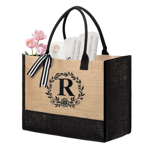 BeeGreen Embroidery Monogram Initial Tote Bag for Women Teacher Mom Friend Personalized Gift for Birthday Beach Wedding Work