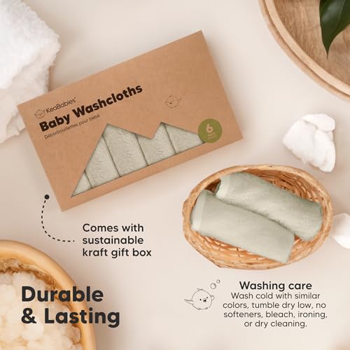 Image of 6-Pack Organic Baby Washcloths - Soft Bamboo Washcloth, Baby Wash Cloths, Baby Wash Cloth for Newborn, Kids, Baby Towels, Baby Bath Essentials, Face Towel, Face Cloths for Washing Face (Stone)
