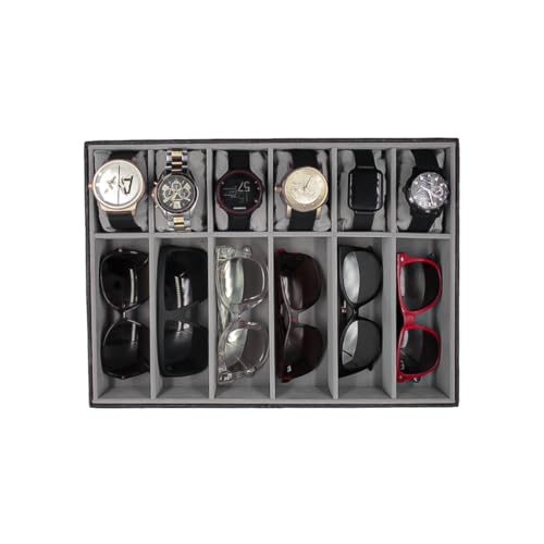 Bandeja Organizadora para 6 Relógios e 6 Óculos Preto com Cinza C...