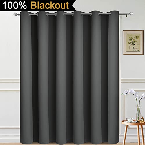 Image of Yakamok Extra Wide Blackout Full Shading Curtains for Patio Door, Thermal Backing Sliding Glass Door Drape, Privacy Assured Window Treatment, Room Divider Curtains,Dark Grey, W100 x L108, 1 Panel