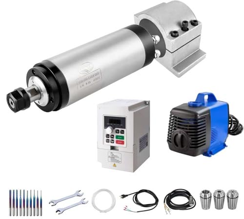 CNC Spindle Motor Kits, 220V 2.2KW 80mm Water Cooled Spindle Motor CNC motor +220V 2.2KW VFD+Clamp Mount +Water Pump+ Water pipe+ER20 Collet set + Drill bits+ wires+wrenches for CNC Router Machine