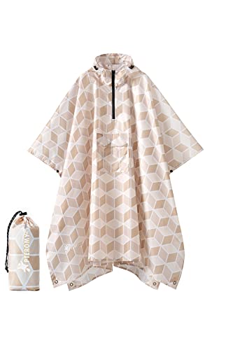 Image of PTEROMY Hooded Rain Poncho for Adult, Waterproof Lightweight Unisex Raincoat for Hiking Camping Emergency