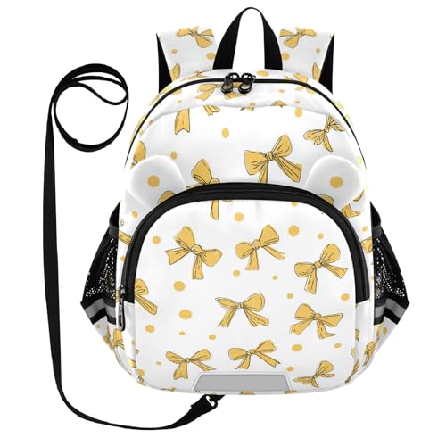 Wusikd Kids Backpack Yellow Bows Dots Toddler Bags Schoolbag for Girls Boys Kindergarten Student M