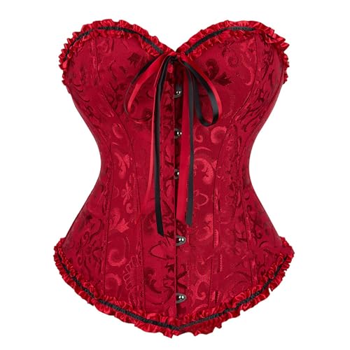 Corset Mujer Brocado Encaje Corsé y Cinta Ajustable Waist Bustier para Corsé para Mujer Top Bustier Corset Disfraz Gótico para Carnaval Retro Vestir Cosplay y Fiesta Disfraz