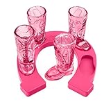 Final Touch Horseshoe Boot Shot Glass Set – 4X 1oz Pink Cowgirl Boot Glasses with Horseshoe-Shaped Serving Tray – Western Design, Non-Slip Feet – Ideal for Whiskey, Tequila, Bourbon Shots (GG5027)