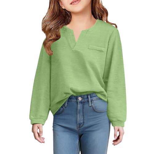 Boys Girls Long Sleeve T Shirts Kids V-Neck Fashion Spring Tops Solid Color Tees 3-14 Years