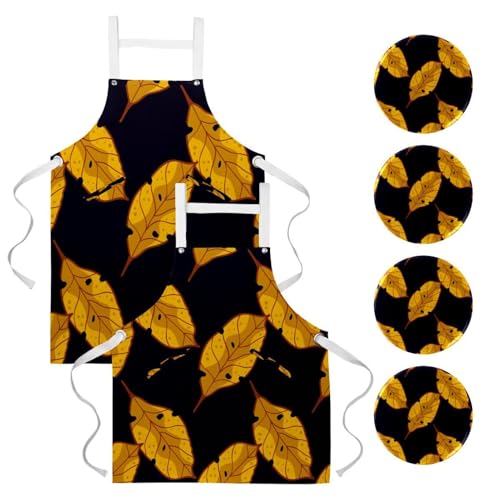 Lot de 2 tabliers de cuisine avec 4 broches à motif feuilles d'automne
