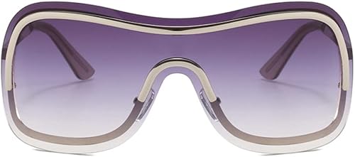 Gafas de sol envolventes Y2K de metal para mujer, diseño de escudo sin montura grande, sin marco, de una sola pieza, BS4000