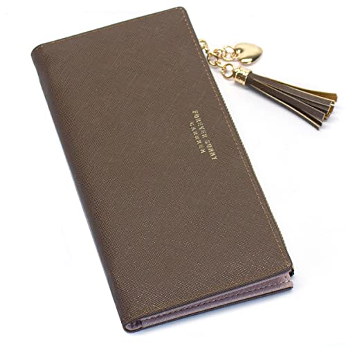 Image of Valentoria Womens Wallet Cute Elegant Long Slim Card Holder Case Minimalist Coin Purse Thin Tassels Zip Clutch Wallets for Girls Ladies | Cute