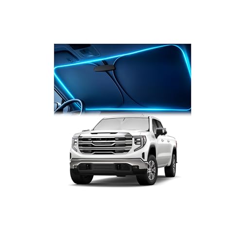 Windshield Sun Shade for GMC Sierra 1500 2500 3500 (SLT AT4 Denali) 2019-2025 – Custom Fit Sun Shield with Mirror Cut‑Out