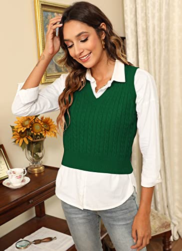 Image of HOCOSIT Women's Knitted V-Neck Vest Argyle Plaid Preppy Style Sleeveless Pullover Crop Sweater Vest