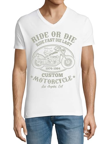 T-shirt Ride Or Die blanc col V pour vos virées moto style California