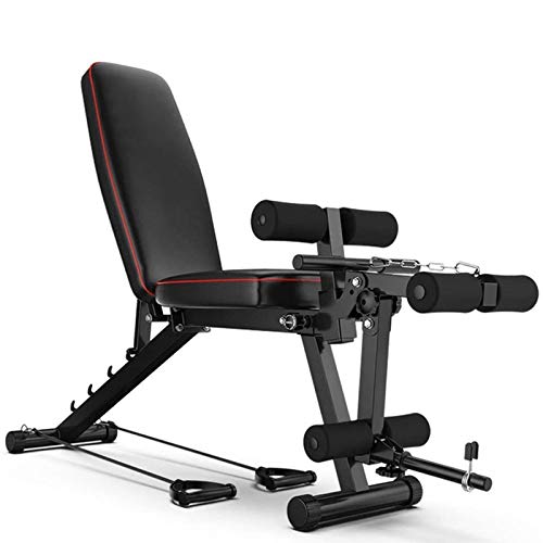 Banco de gimnasio plegable con extensión de piernas y rizo, banco de pesas ajustable con bandas de ejercicio para entrenamientos versátiles