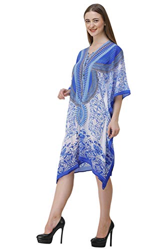Image of RAVI RAJORIA Georgette Digital Printed Beach Wear Kaftan Blue Free Size R800 | Multi Color 2