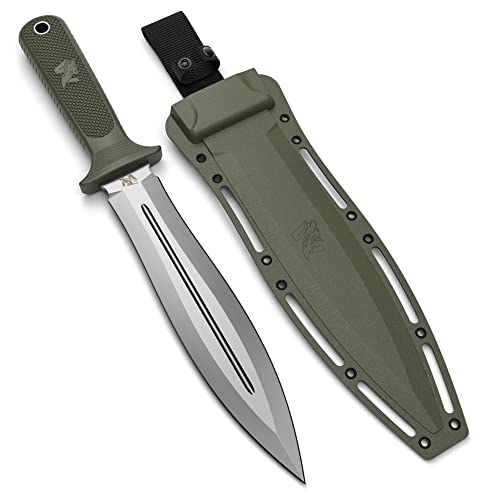 ODENWOLF W-SowCatcher Fixed Blade Knife with Sheath - Large Hunting Knife made of D2 steel - Big Fixed Blade Double Edge Knife with TPE Handle