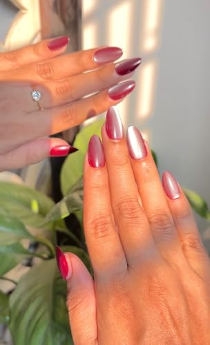 Image of Stick on Nails False Nails Nail Extension Press on Nails Glossy Wine Red Almond Shape Korean Abs Reusable Artificial Manicure for Women and Girls