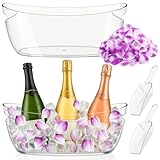 Whalead Ice Buckets for Parties Set of 2 β 5L Clear Beverage Tub with Ice Scoop & Faux Petals, Large Drink Buckets for Wine, Champagne, Beer, and Events