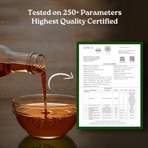 Image of Organic India Mustard Oil, 1000ml | Lab Tested on 250+ Parameters | Certified Organic| Cold Pressed Oil | Kachi Ghani Sarso Ka Tel with Natural Flavour | Perfect for Daily Cooking and Healthier living