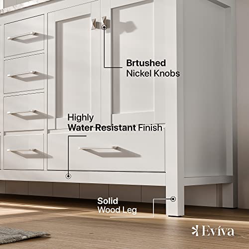 Eviva London 60 X 18 Inch White Transitional Double Sink Bathroom Vanity With White Carrara Marble Countertop And Undermount Porcelain Sinks #TOP3