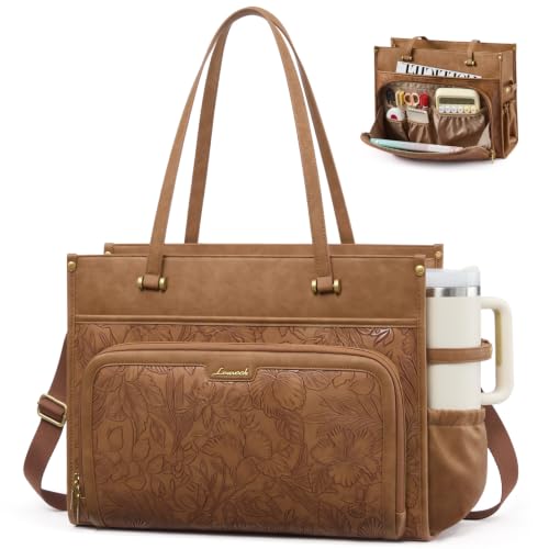 Image of LOVEVOOK Quilted PU Leather Teacher Tote Laptop Bag Work Purse for Women | Large Cup Holder, Professional Waterproof Handbag Briefcase, Gifts for Business Office Nurse Mom College Travel Daily Leiure