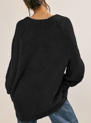 Image of Beaully Women's Oversized Crewneck Sweaters | Oversized style, Tunic sweater, Fuzzy knit, Soft knit, Loose fit, Drop shoulder