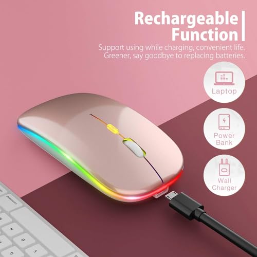 Image of LED Wireless Mouse, Slim Silent Mouse 2.4G Portable Mobile Optical Office Mouse with USB & Type-c Receiver, 3 Adjustable DPI Levels for Notebook, PC, Laptop, Computer (Rose Gold)
