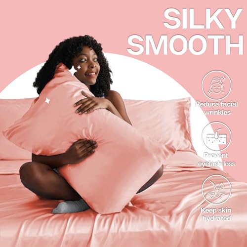 Image of MR&HM Satin Pillowcase for Hair and Skin, Silk Satin Pillowcase 2 Pack, King Size Pillow Cases Set of 2, Silky Pillow Cover with Envelope Closure (20x40, Blush)