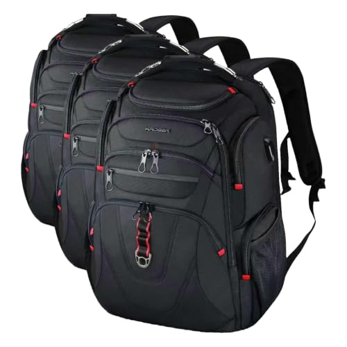 Image of KROSER TSA Friendly Travel Laptop Backpack 17.3 inch XL Computer Backpack Water-Repellent College Daypack Business Backpack with RFID Pockets & USB Port for Men /Women-Black (Pack of 3)