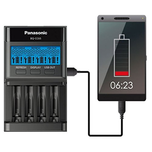 Panasonic eneloop Cargador BQ de cc65 Incluye pantalla LCD, 4 eneloop AAA Micro y cajita AccuCell) Blue