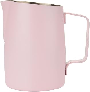 Dianoo Jarra de espuma de leche con asa, jarra de vapor de acero inoxidable de 600 ml, taza espumadora de leche espresso para café, capuchino, latte arte, rosa
