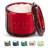 KooK Glass Salt Cellar, with Lid, Embossed Pressed Glass, Clear Storage Container, for Coffee, Sugar, Spices and Candies, 10 oz (Ruby Red)