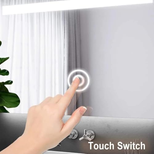 Image of Alfa Design Diamond Crush Wall Mounted LED Mirror | Touch Sensor 3 Light Modes for Bathroom Vanity Mirror, Washbasin, Farmhouse & Bedroom LED Crystal Rectangular 24 x 18 inch