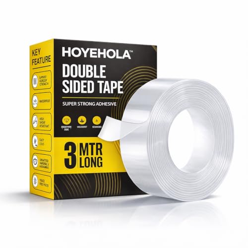 Ivy Grip Tape | Double Sided Nano Clear Gel Tape | Washable & Reusable | No-Drill Mounting Tape for Wall Decor, Hooks, Home & Car Accessories (1mm x 3m)
