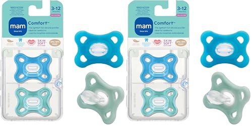 Image of MAM Comfort Pacifiers, Newborn Pacifiers, 2 Count (Pack of 2) MAM Pacifiers 3-12 Months, Best Pacifier for Breastfed Babies, Boy Silicone Pacifier