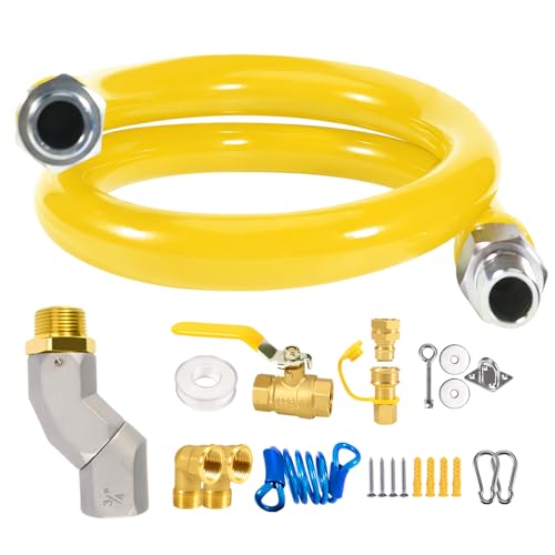 Commercial Gas Hose/Connector Kit 3/4 × 48 Inch,1675KIT48 Safety System Kit with CSA Certification,Flex Gas Line Hose Kit for Commercial Kitchen (Add a 3/4" NPT Hose Swivel, 360 Rotating Connector)