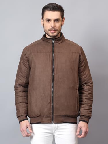 Image of Cantabil Solid Beige Full Sleeves Mock Neck Regular Fit Men's Casual Reversible Jacket | Casual Winter Jackets for Men | Mens Jackets for Winter Wear (P MJKT00239)