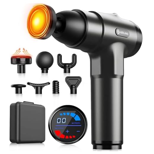 AERLANG Pistola de Masaje Muscular con Calor – Masajeador Muscular Profundo con 20 Velocidades, 7 Cabezales y Pantalla LED, Masajeador Cervical y Espalda – Regalo para Hombre, Mujer, Papá y Mamá