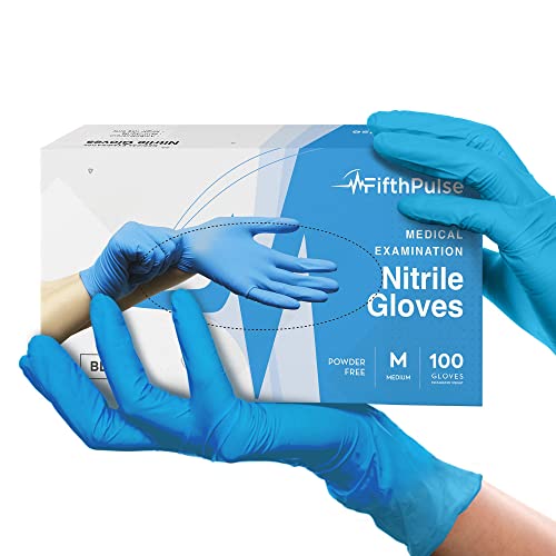 FifthPulse Blue Nitrile Medical Gloves Medium, 100 Count - Surgical Grade Latex Free Disposable Gloves