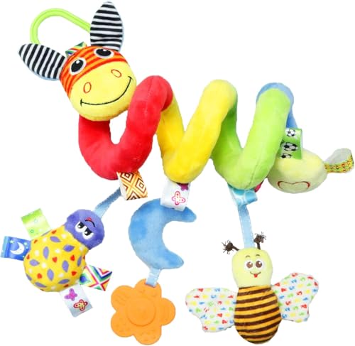 Image of Hanging Rattle Baby Toys for Car Seat Crib Mobile 0 3 6 9 12 18 Months, Infant Baby Spiral Plush Toys for Crib Bed Stroller Car Seat (Donkey)