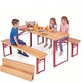 LIFEZEAL Bierzeltgarnitur Klappbar, Kinder Picknicktisch mit 2 Bierbänken, 3-teiliges Kindersitzgruppe Holz Outdoor, Festzeltgarnitur für Garten, Camping, Partys, Picknick, 110 x 40 x 53cm