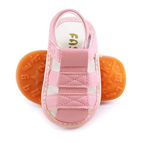 Image of SOFMUO Baby Boys Girls Squeaky Sandals Non-Slip Soft Rubber Sole Closed Toe Infant Summer Outdoor Shoes Toddler First Walkers