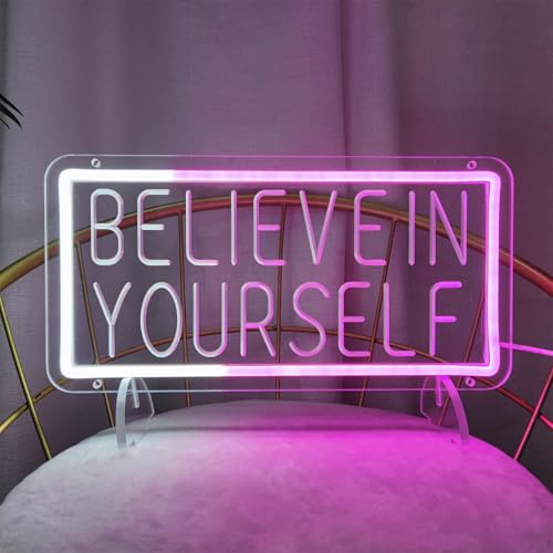 Image of Believe in Yourself Neon Signs for Wall Decor, Believe in Yourself Neon Sign LED Light Sign Neon Light Signs Light up Signs for Wall Decor Neon Wall Sign Home Office Party, 13.3 inch x 6.7 inch