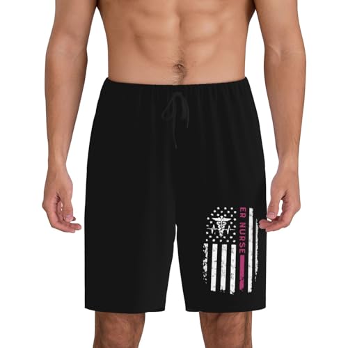 Er Nurse American Flag Pajama Shorts for Men, Men's Pajama Bottoms, Sleepwear for Summer