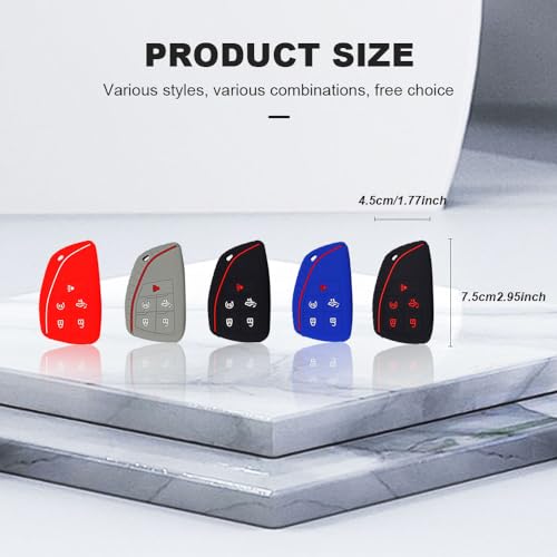HEVLE Silicone Key Fob Cover, Compatible with 2022-2024 Chevy Silverado 1500, GMC Sierra 1500, 2024 Silverado 2500HD 3500HD (Black red, 2PCS)